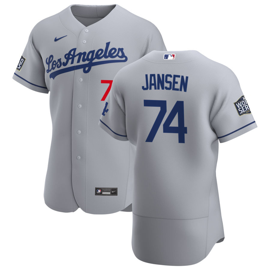 Los Angeles Dodgers #74 Kenley Jansen Men Nike Gray Road 2020 World Series Champions Authentic Team MLB Jersey